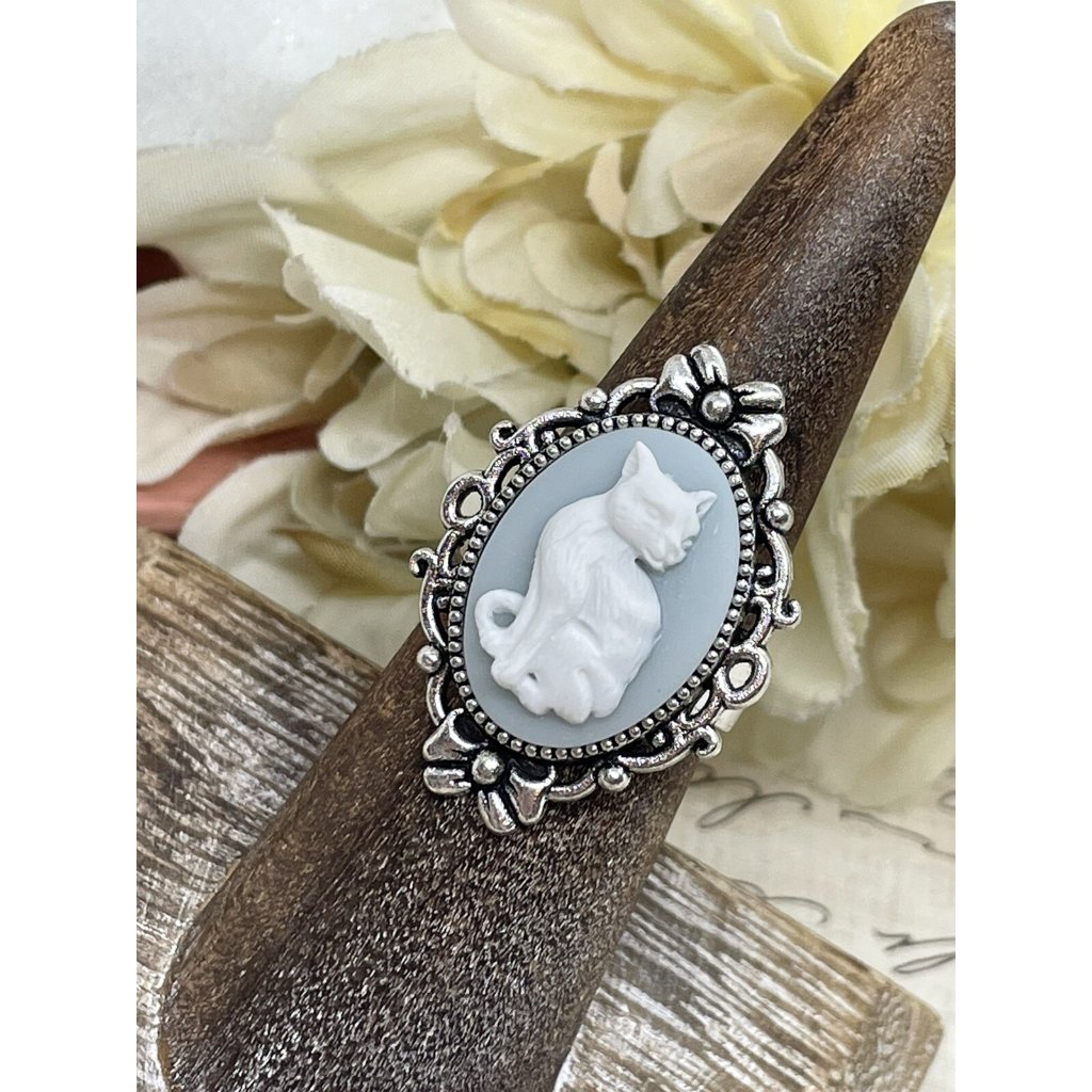Cat Kitten Victorian Renaissance Medieval Blue Gift Ring Adjustable Festival